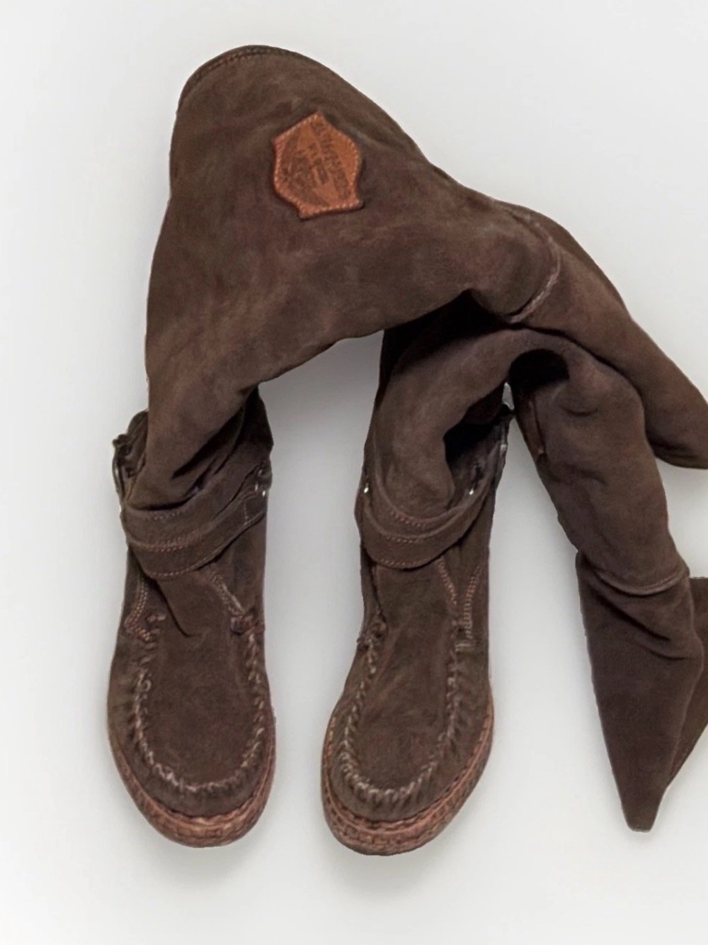 Women's Dark Brown Suede Over-the-Knee Boots with Moccasin Stitching